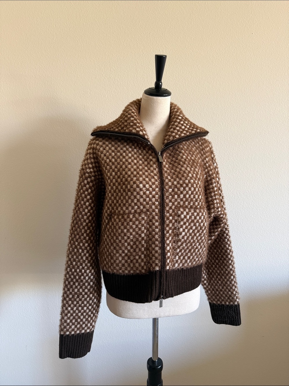 Zara Contrast Knit Faux Fur Bomber Jacket - Picture 2 of 4